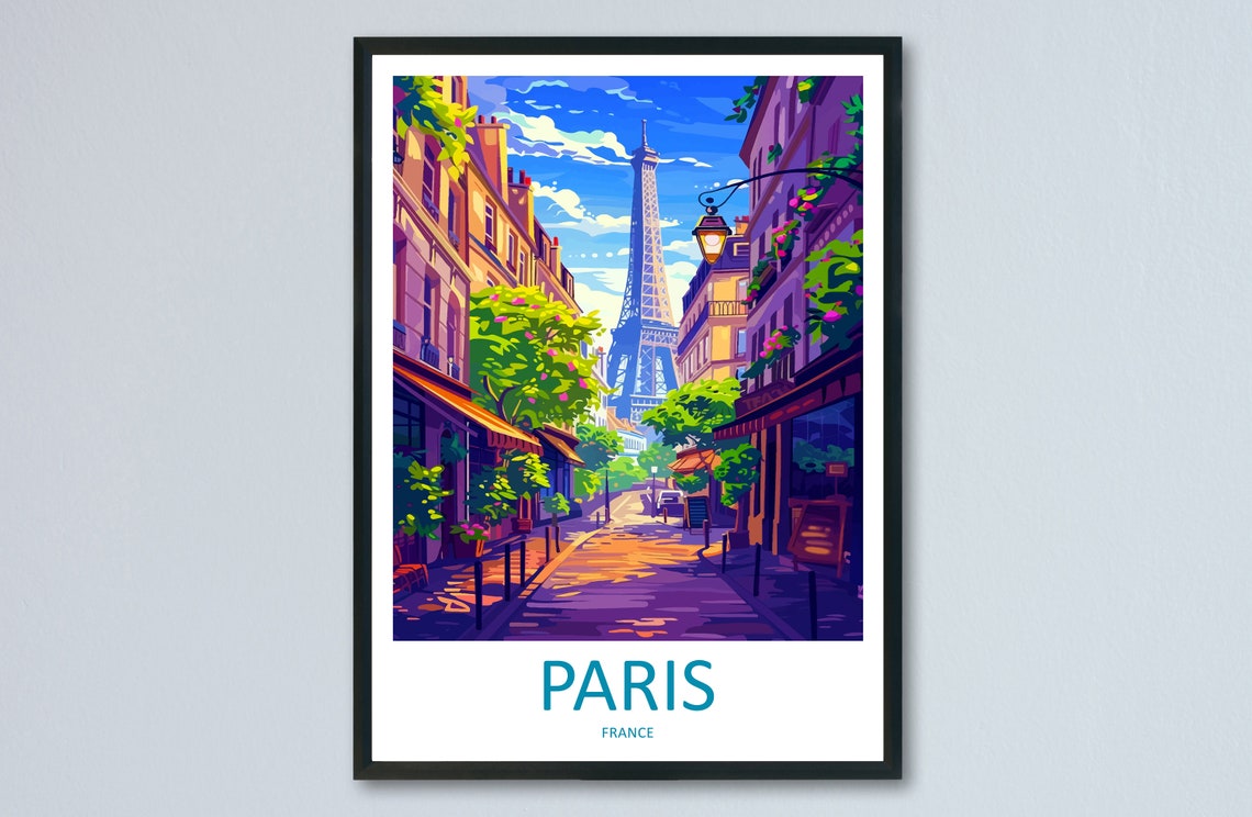 Paris Eiffel Tower Sunlit Street Scene Vintage Style Travel Poster