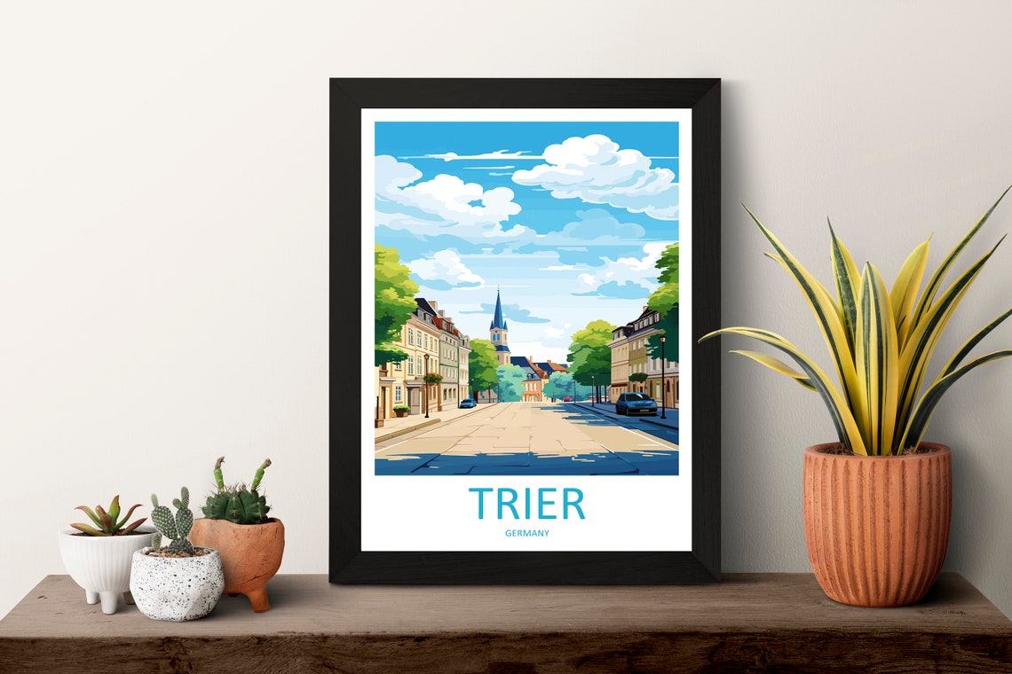 Trier Germany Tree Lined Avenue Church Spire Germany Travel Poster - Image 3