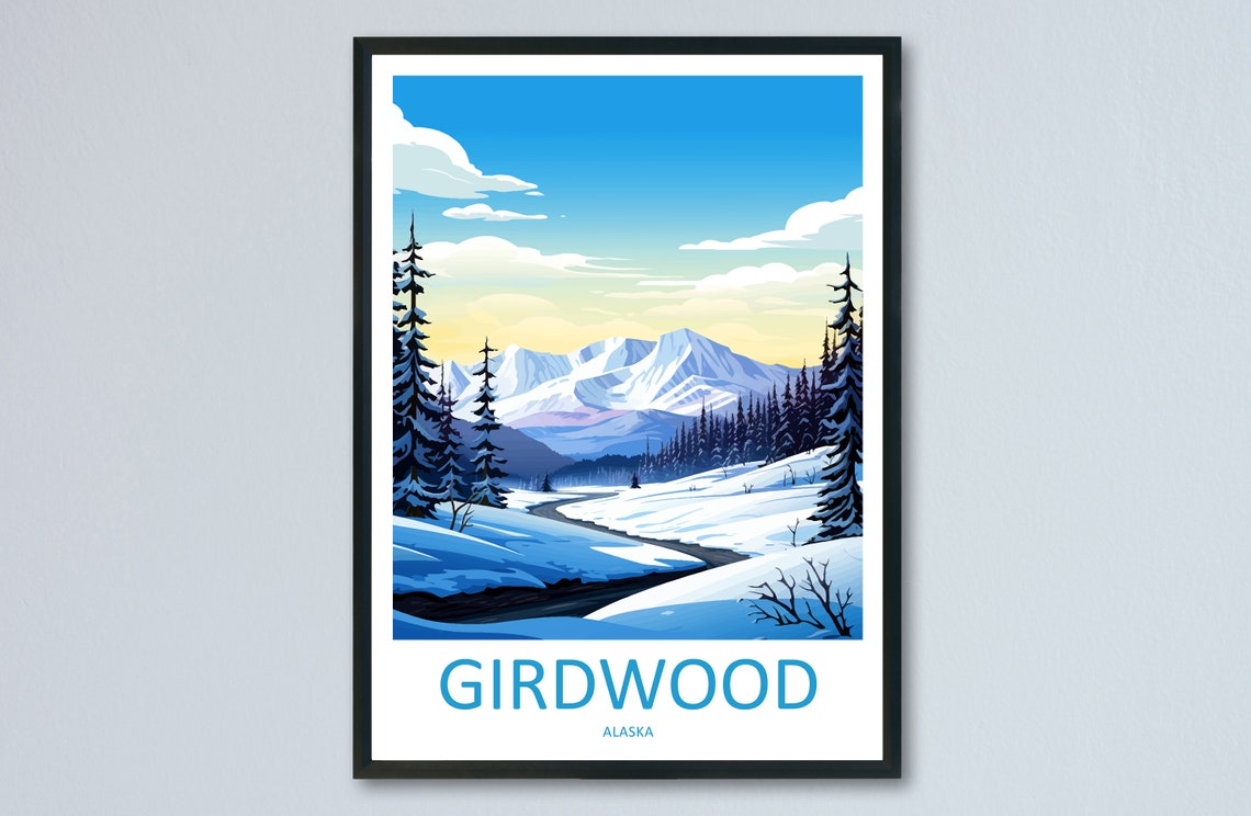 Girdwood Alaska Winter Snow Scene With Mountain View Travel Poster