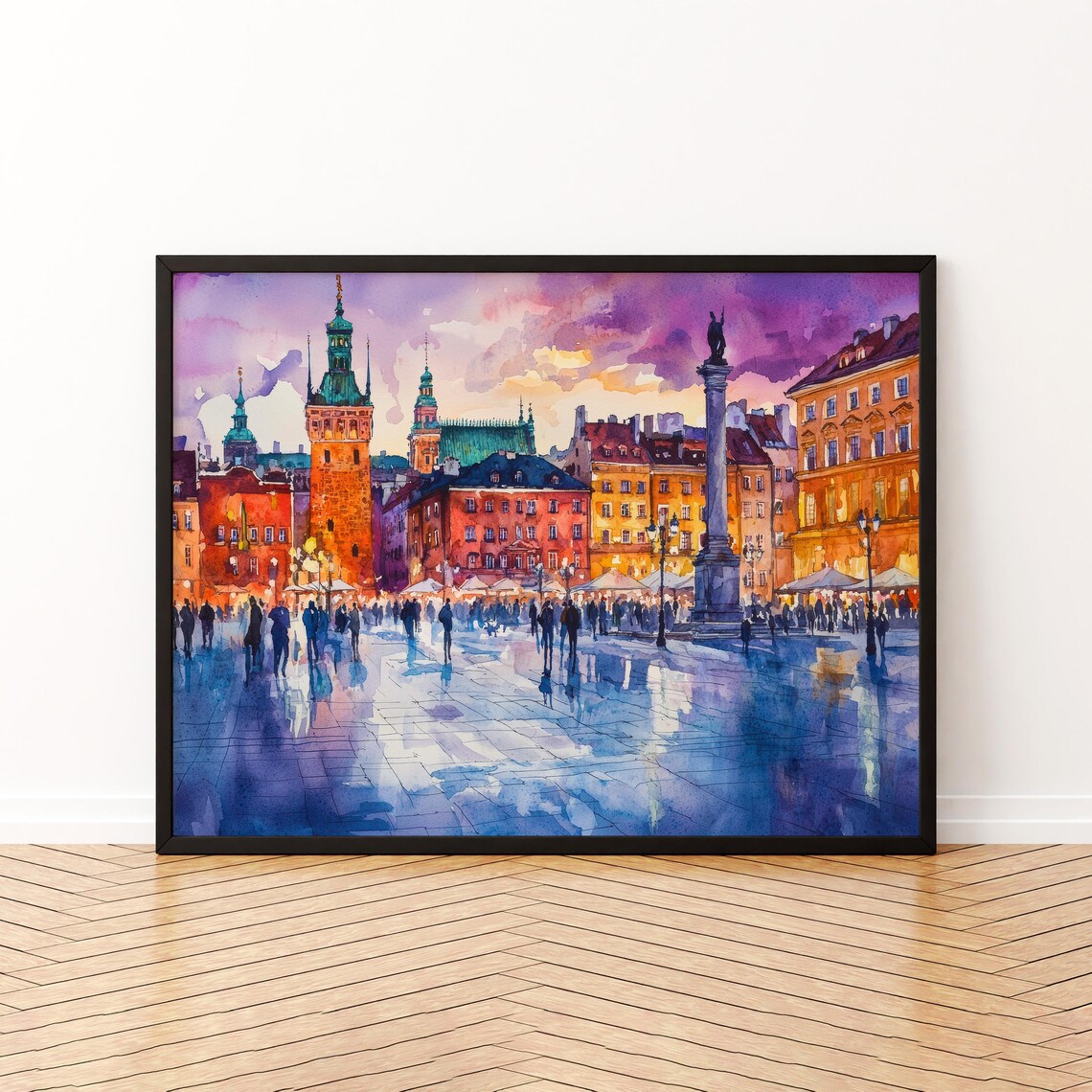 Warsaw Poland Watercolor Travel Poster, Old Town