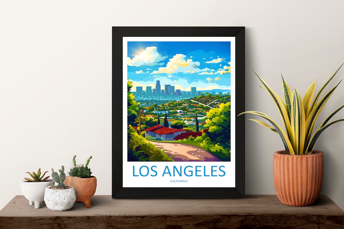 Los Angeles California Downtown Skyline Hillside View Travel Poster - Image 3