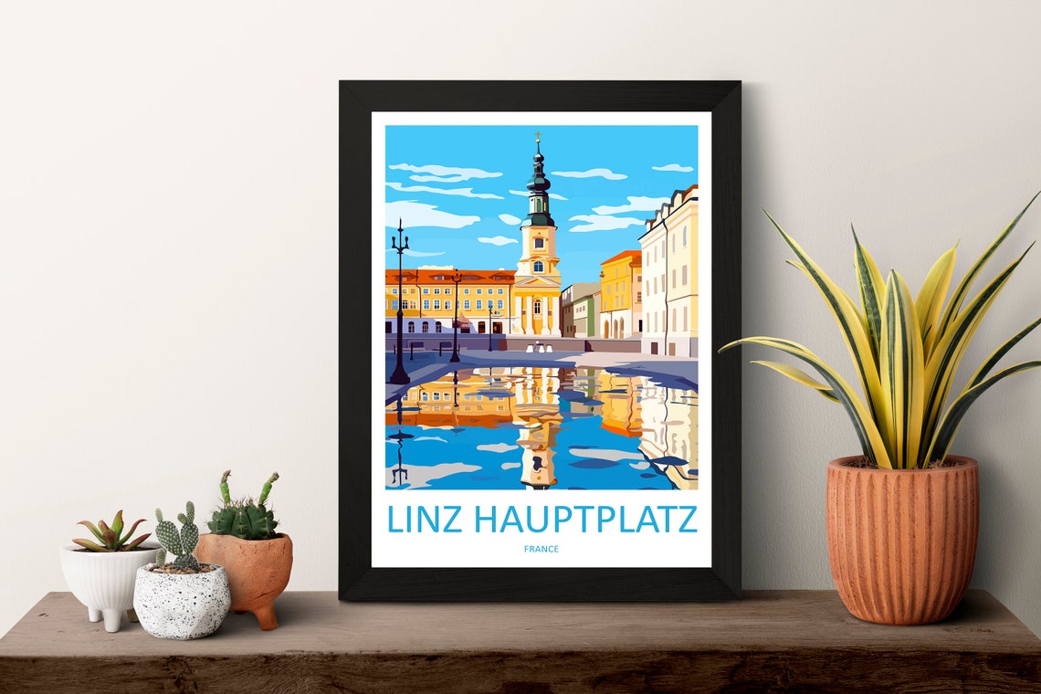 Linz Hauptplatz France Historic Square Water Reflection Travel Poster - Image 3