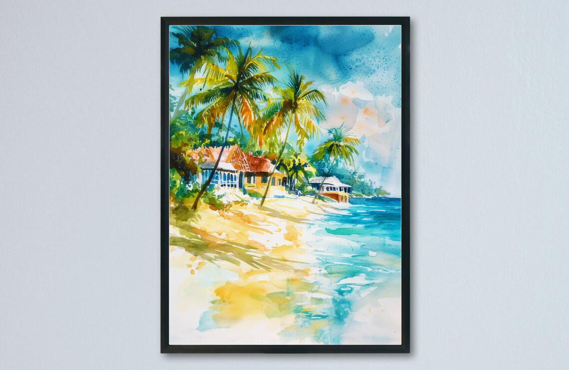 Jamaica Watercolor Poster Wall Art Hanging Home Dcor Gift Lovers Lover