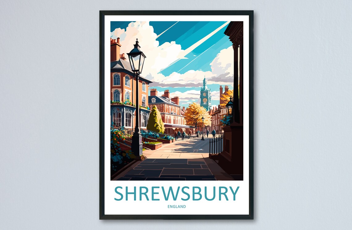 Shrewsbury Travel Poster, England Wall Art