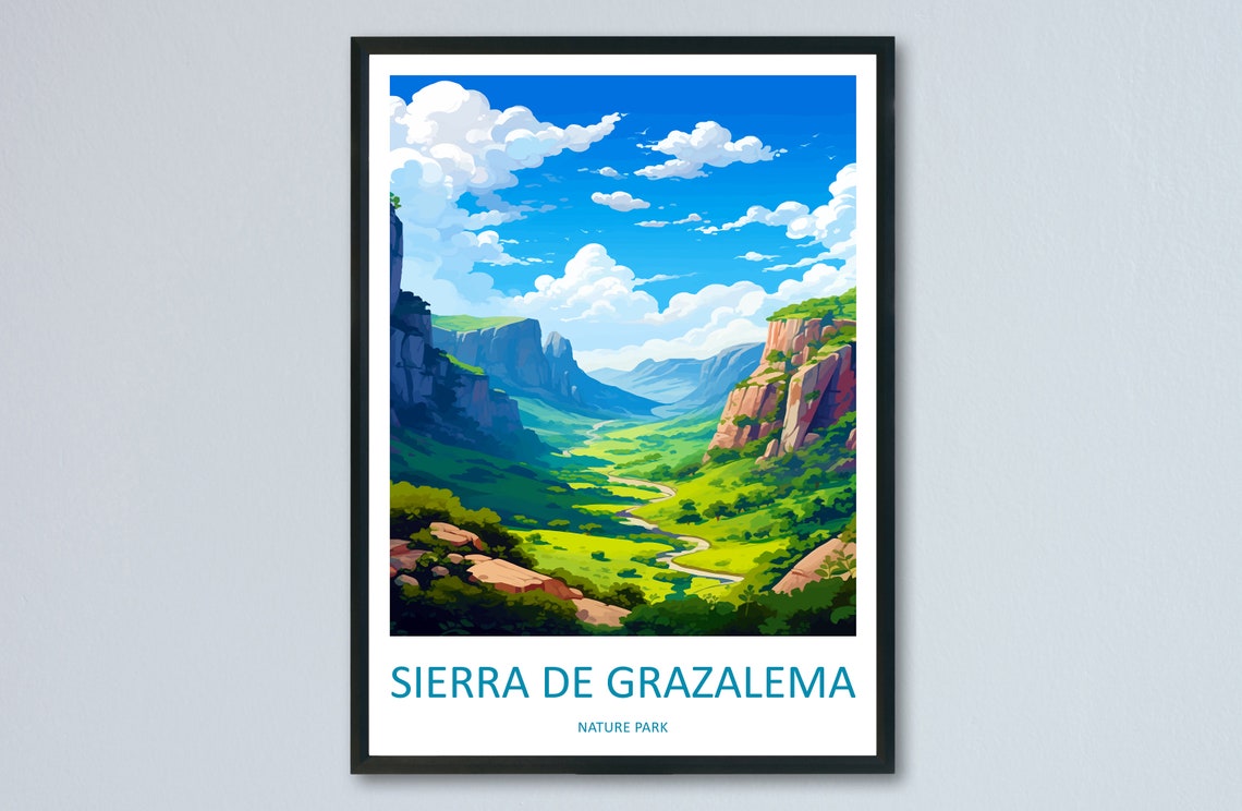 Sierra de Grazalema Spain Travel Poster Canyon Valley Green Nature Art