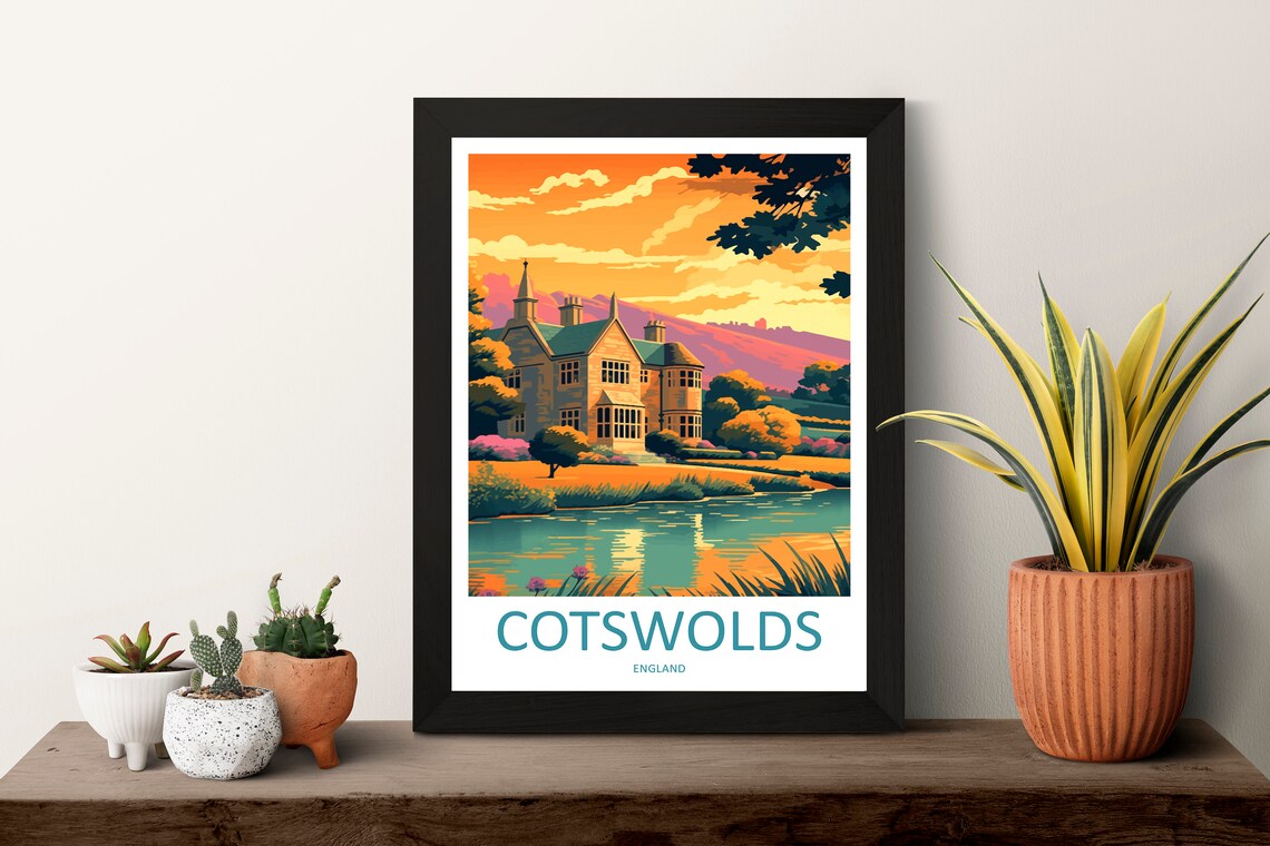 Cotswolds England Manor House Sunset Lake Country View Poster - Image 3
