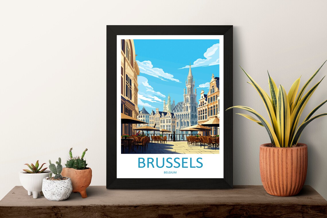 Brussels Belgium Grand Place Town Hall Terrace Vintage Poster - Image 3