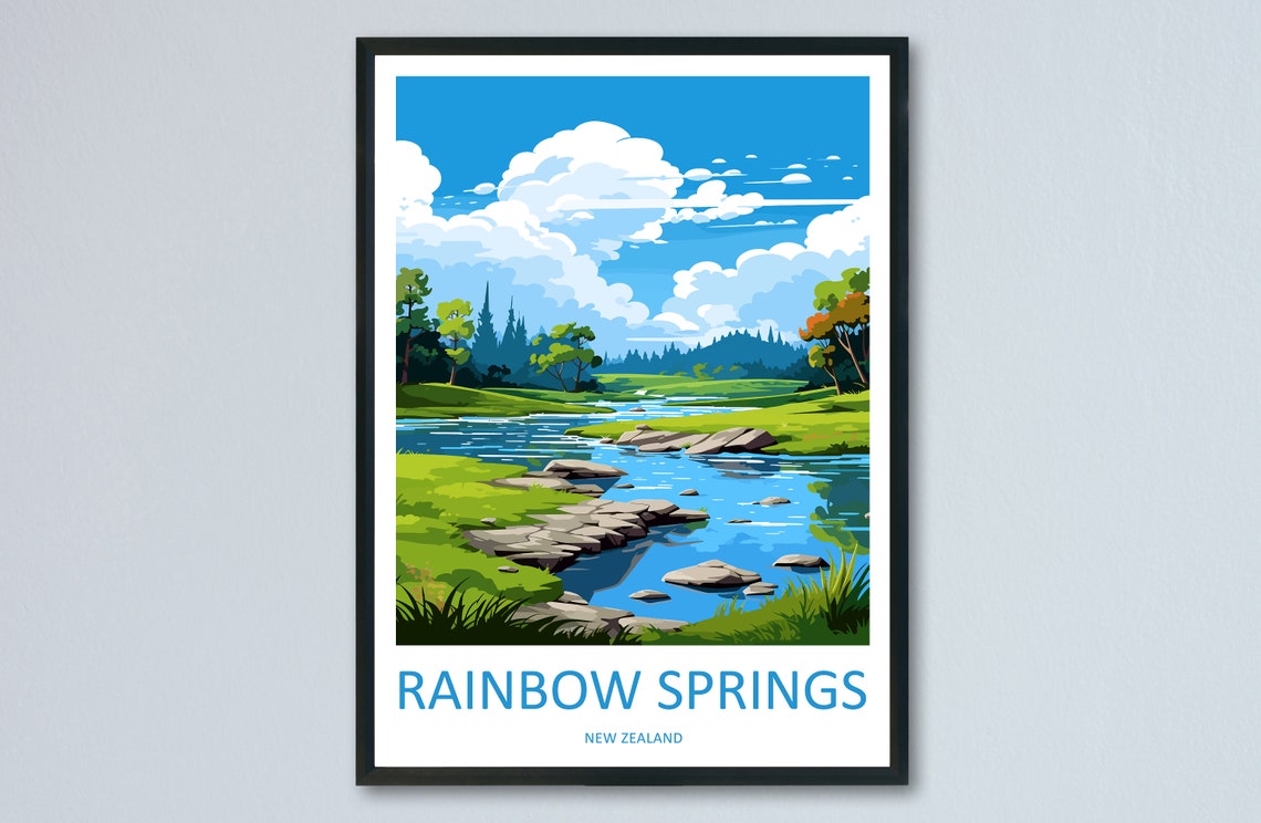Rainbow Springs New Zealand Lazy River Meadow Stream Scene Poster