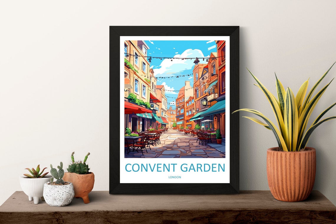 Convent Garden London Cobblestone Cafe Street Scene Travel Poster - Image 3