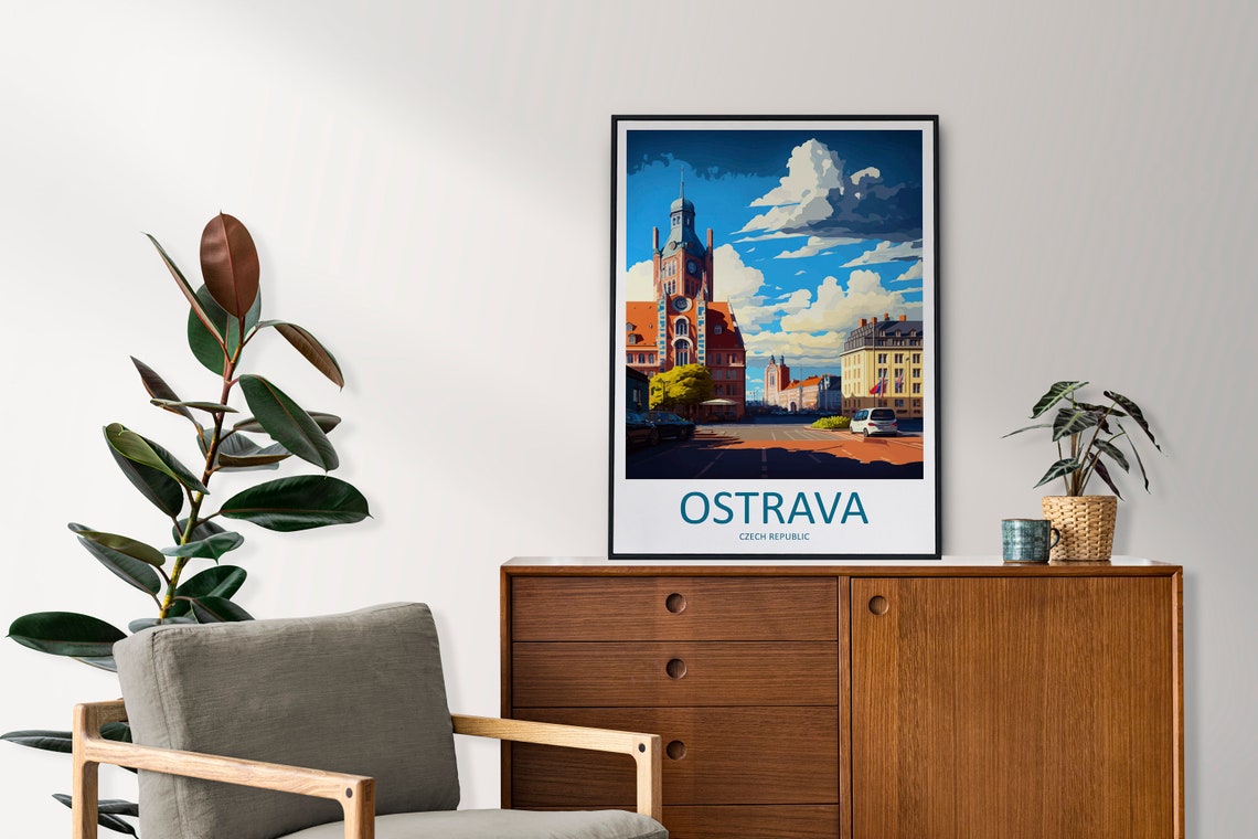 Ostrava Czech Republic Red Brick Town Hall Skyline Travel Poster - Image 2