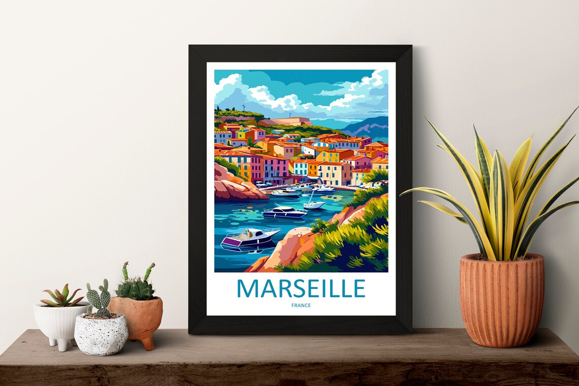 Marseille Harbor Boats Colorful Coast Town France Travel Poster - Image 3