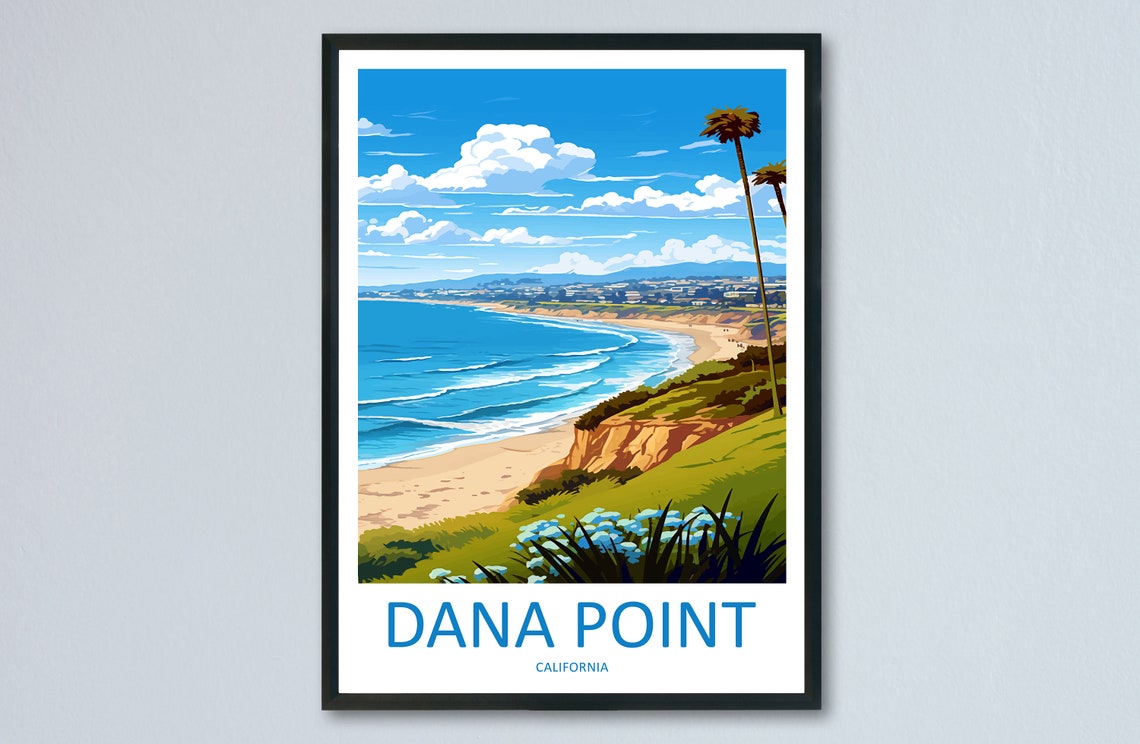 Dana Point California Sandy Beach Palms Coastal Retro Travel Poster
