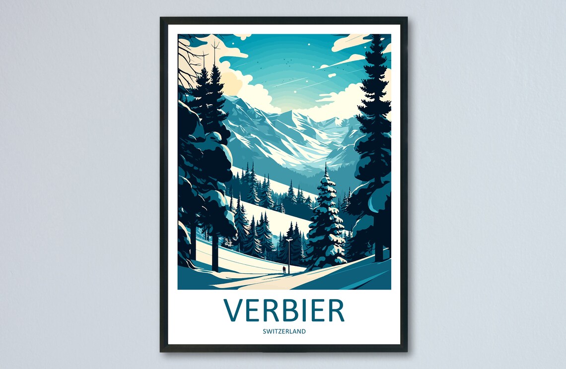 Verbier Travel Print Ski Lover Gift Poster
