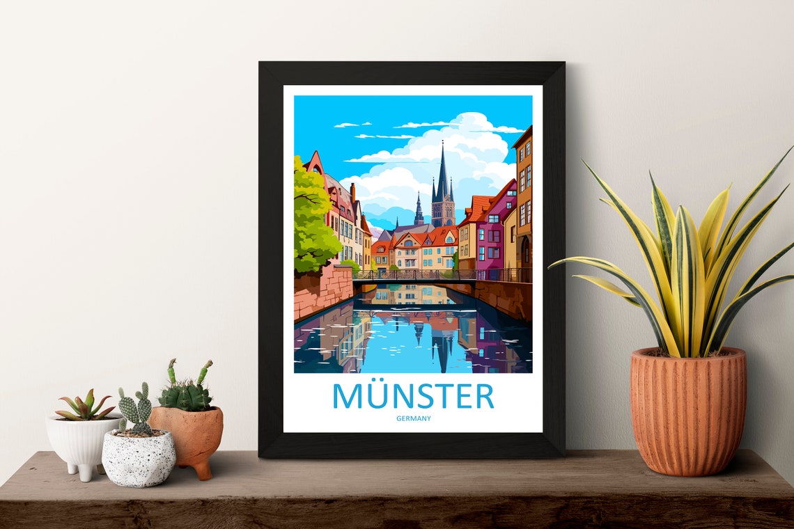 Historic Münster Germany Old Town Canal Reflection Travel Poster - Image 3