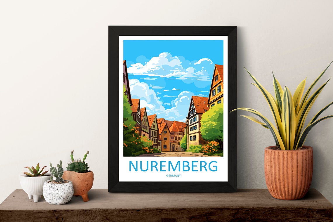 Nuremberg Germany Half Timbered Old Town Street Travel Poster - Image 3