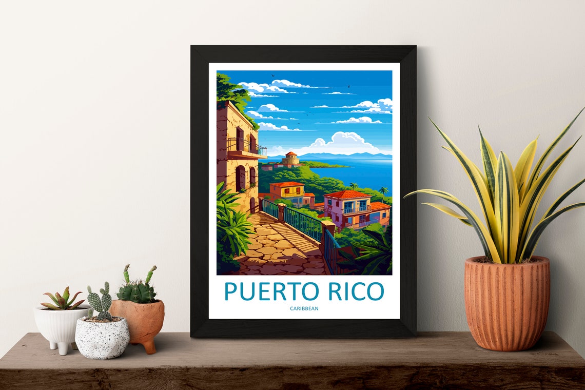 Puerto Rico Caribbean Colonial Coastal Town Sea View Travel Poster - Image 3