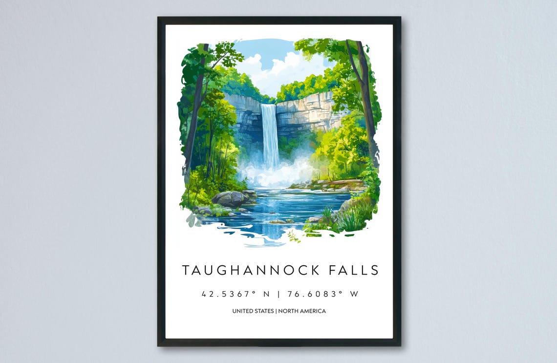 Taughannock Falls Waterfall Watercolor New York Nature Poster