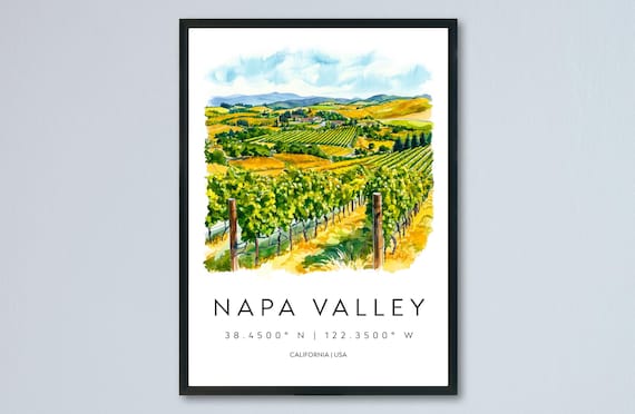 Napa Valley California Vineyard Hills Watercolor Travel Poster