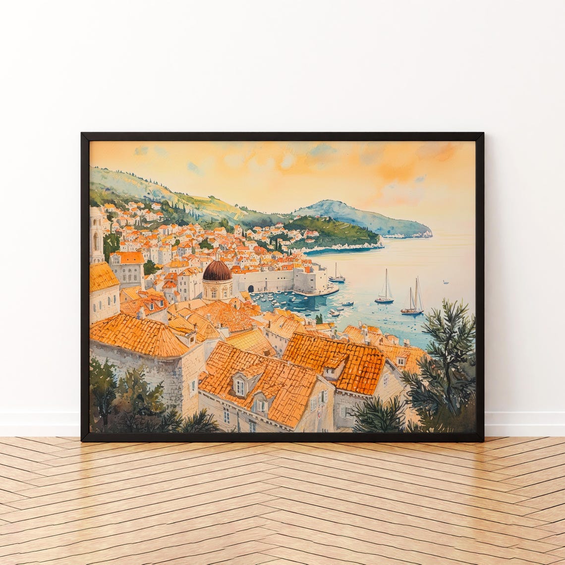 Dubrovnik Watercolor Poster Landscape Wall Art Hanging Home Dcor Gift Lovers Croatia