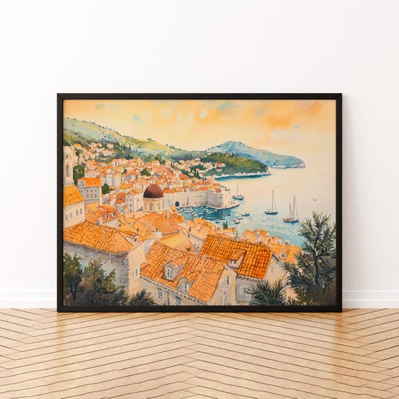 Dubrovnik Watercolor Poster Landscape Wall Art Hanging Home Dcor Gift Lovers Croatia