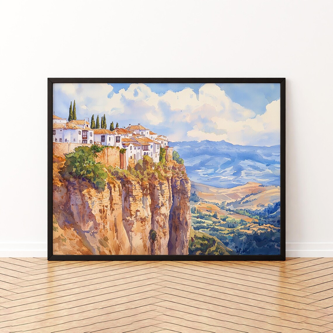 Ronda Watercolor Poster, Spain Wall Art Print