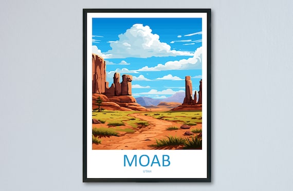 Moab Utah Desert Red Rock Spires Vintage Travel Poster Illustration