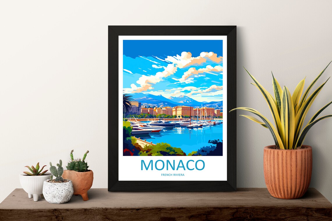 Monaco French Riviera Harbor Yacht Marina Coastline Travel Poster - Image 3