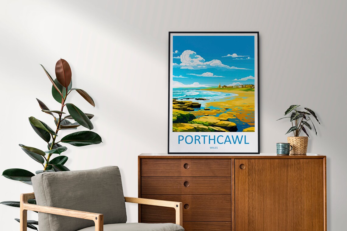 Porthcawl Wales Golden Rocky Shore Seaside Holiday Travel Poster - Image 2