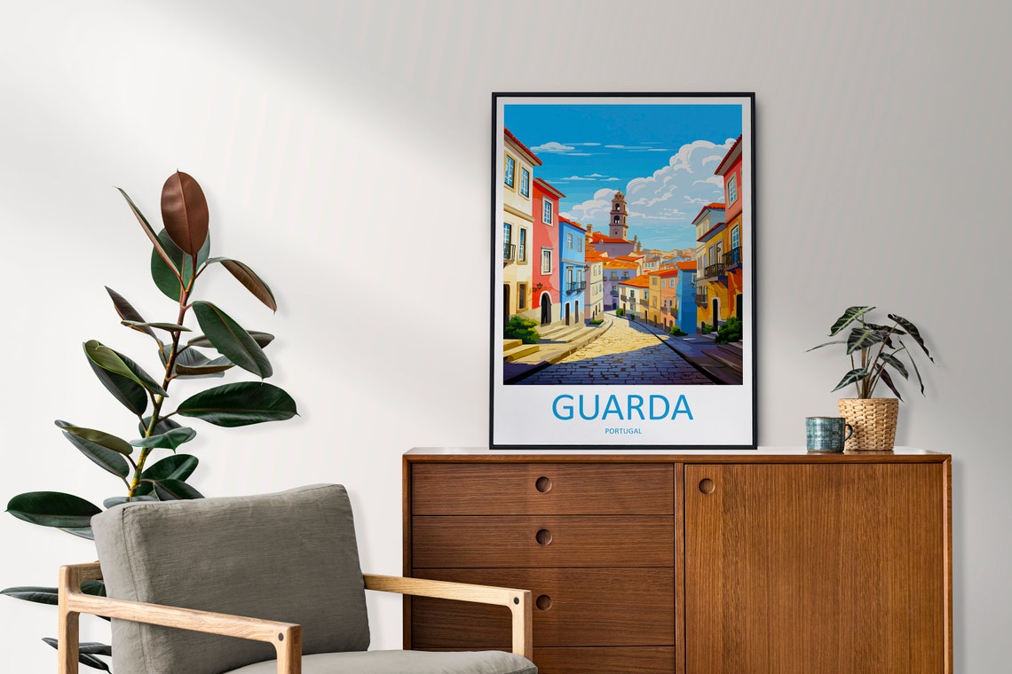 Guarda Portugal Colorful Old Town Street Steps Travel Poster Artwork - Image 2