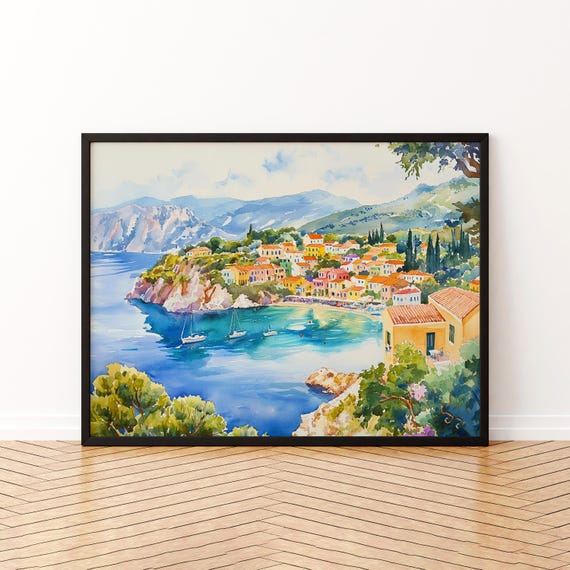Kefalonia Watercolor Poster Wall Art Hanging Home Dcor Gift Lovers Greece
