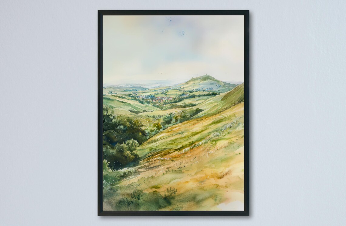 Malvern Hills Rolling Green Countryside England Watercolor Poster