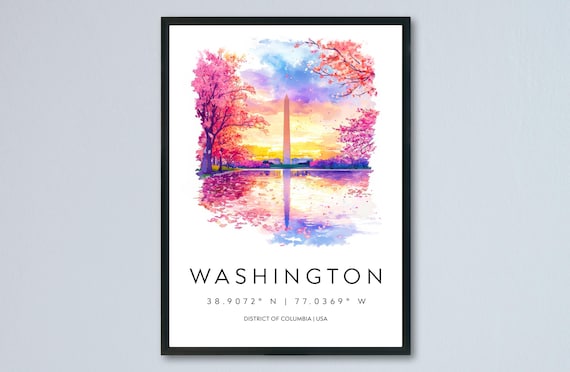 Washington DC Cherry Blossom Sunset Washington Monument Art Poster