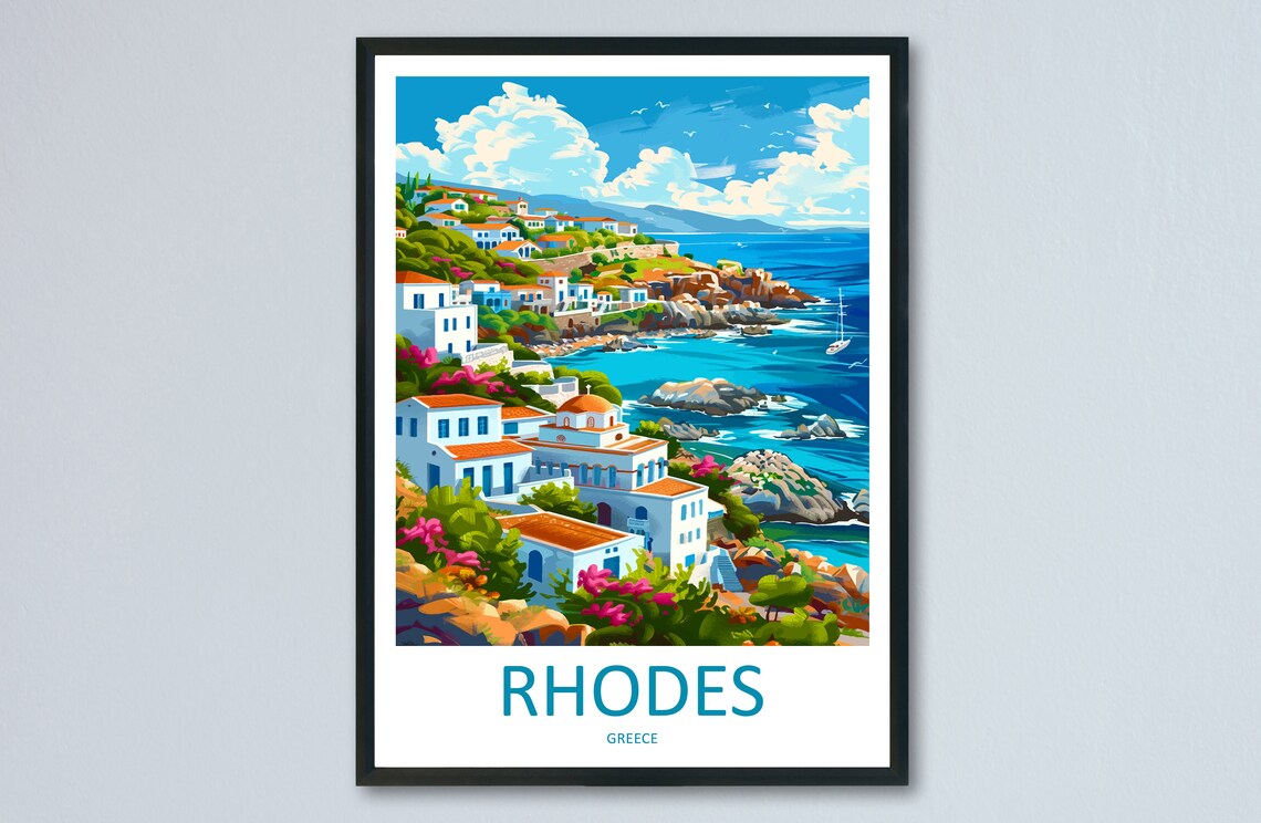 Rhodes Travel Poster, Rhodes Greece Wall Art