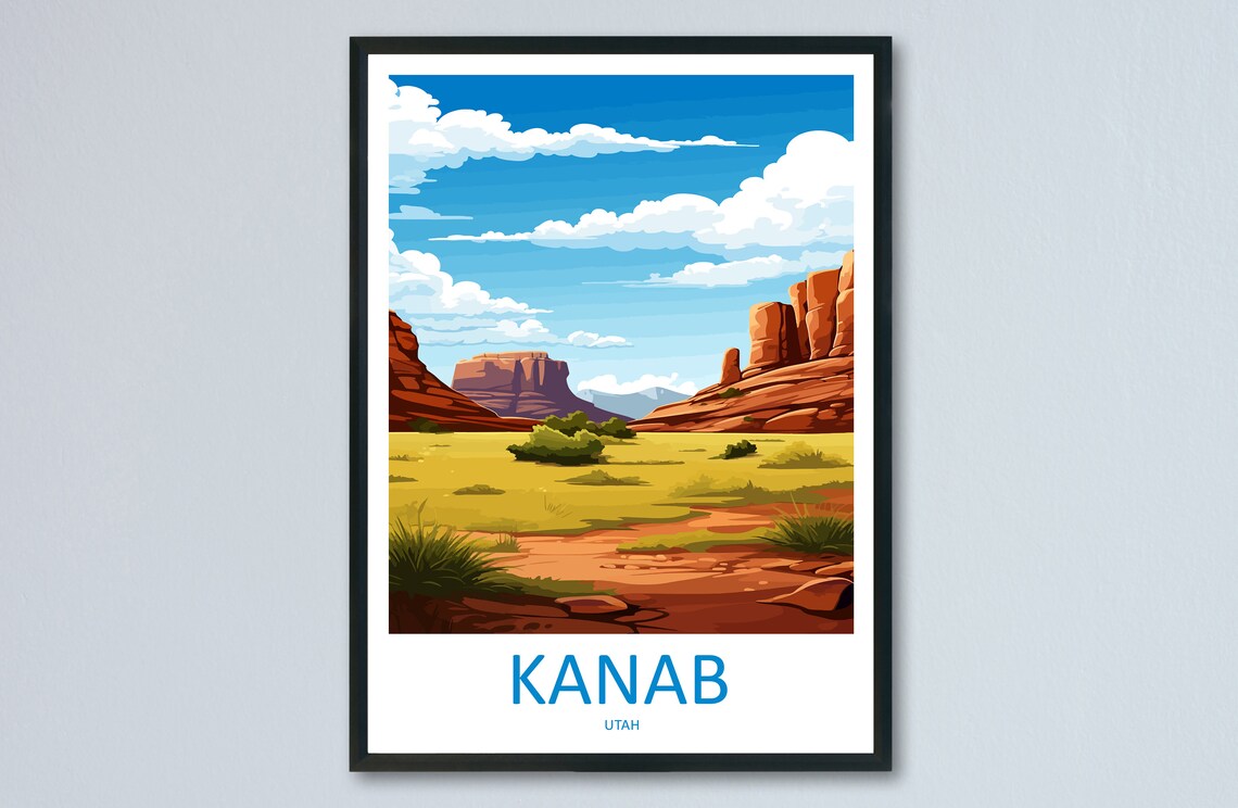 Kanab Utah Red Rock Desert Canyon Trail Retro Style Travel Poster