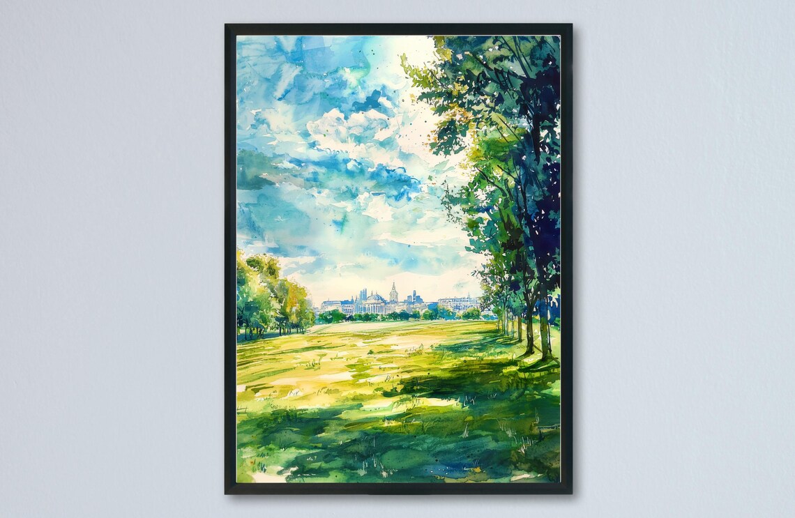 Greenwich Park Sunlit Lawn View Watercolor London Royal Parks Poster