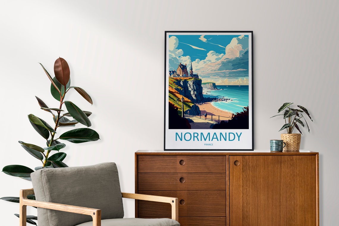 Normandy France White Cliffs and Coastal Path Beach Travel Poster - Image 2