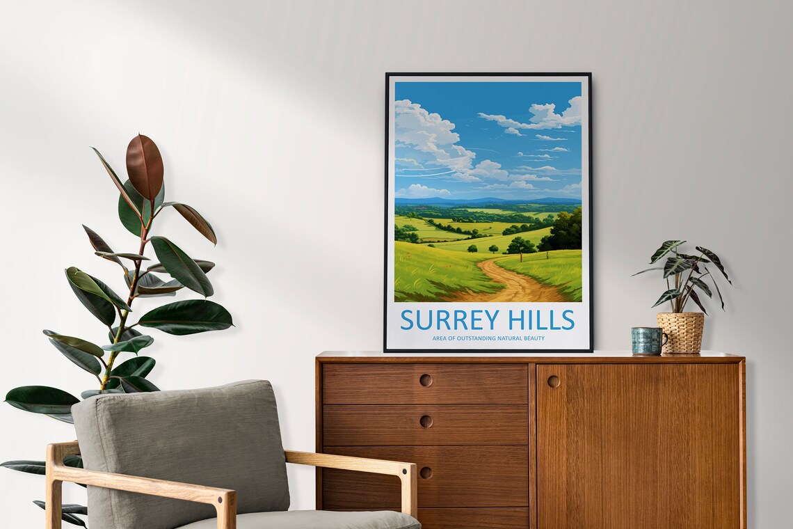 Surrey Hills Travel Poster, AONB Landscape - Image 2