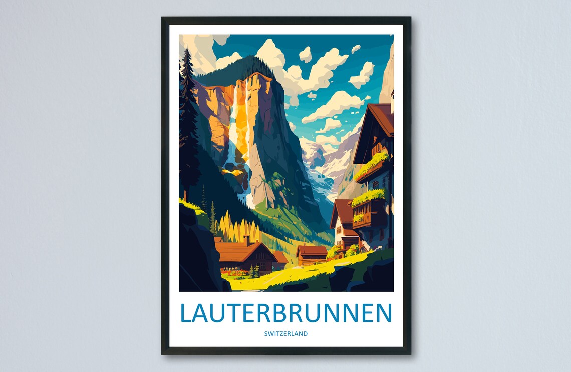 Lauterbrunnen Art Print, Mountain Travel Poster