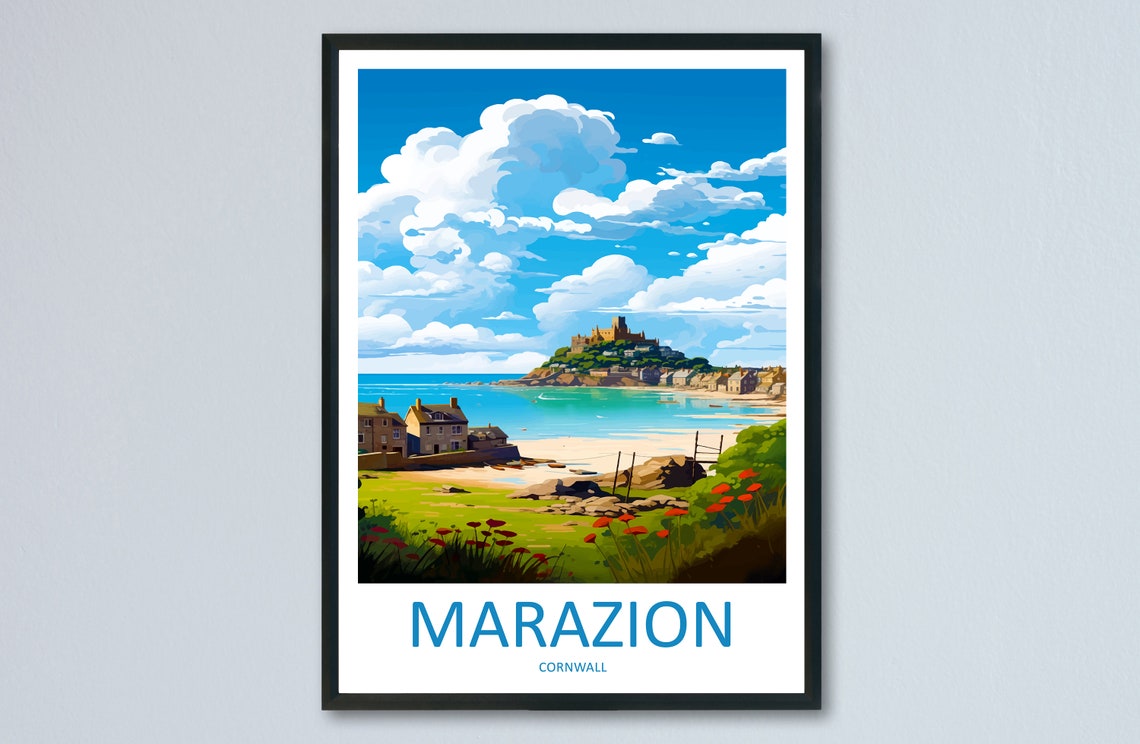 Marazion Cornwall St Michaels Mount Seaside Travel Poster Art