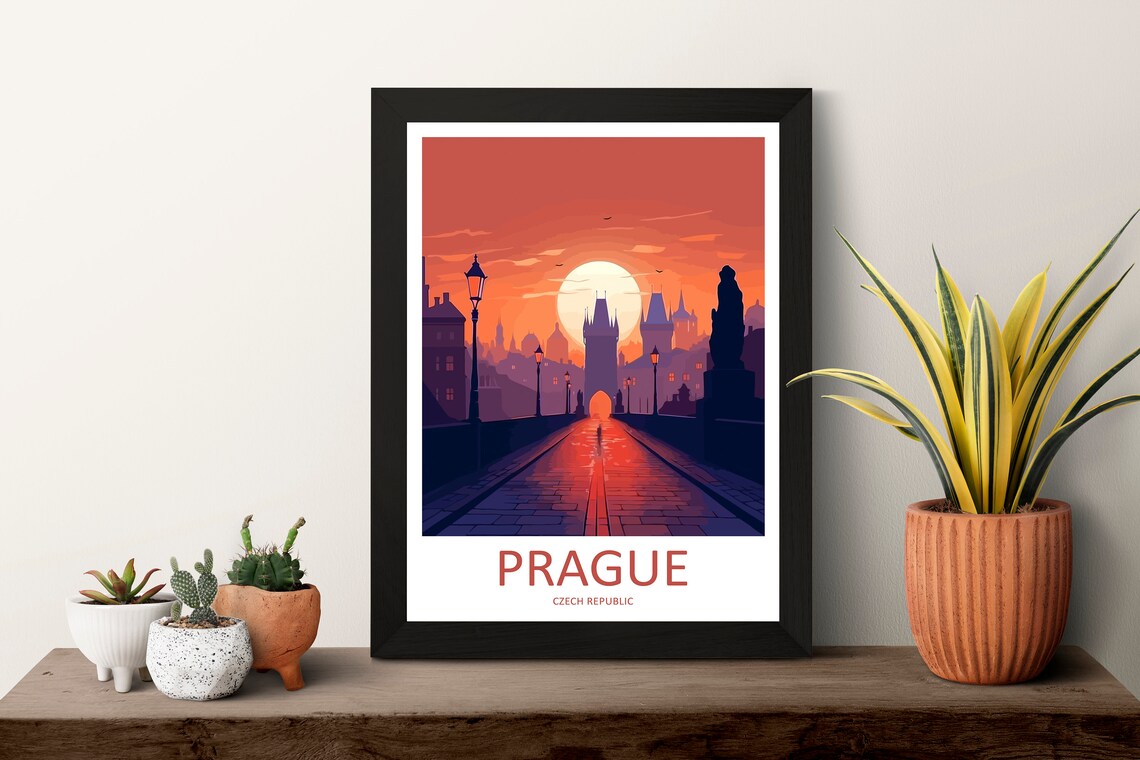 Prague Czech Republic Charles Bridge Poster with Sunrise Skyline - Image 3