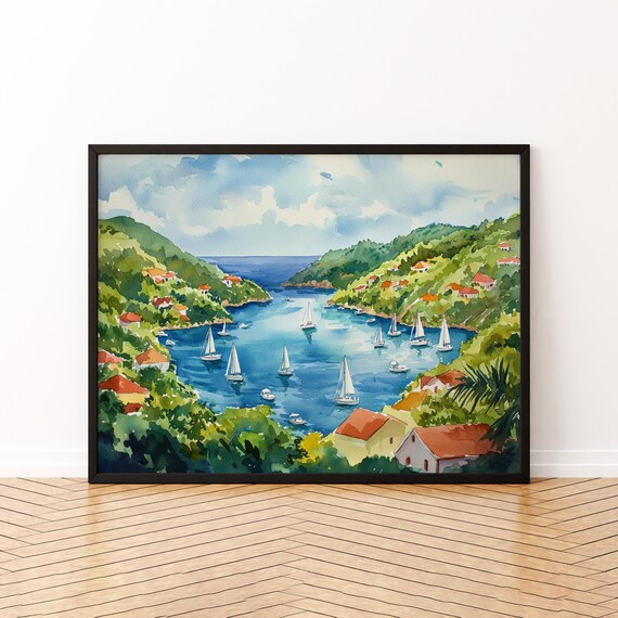 Guadeloupe Watercolor Poster, Caribbean Travel Print
