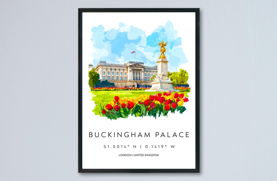 Buckingham Palace Victoria Memorial Tulips London Watercolor Poster
