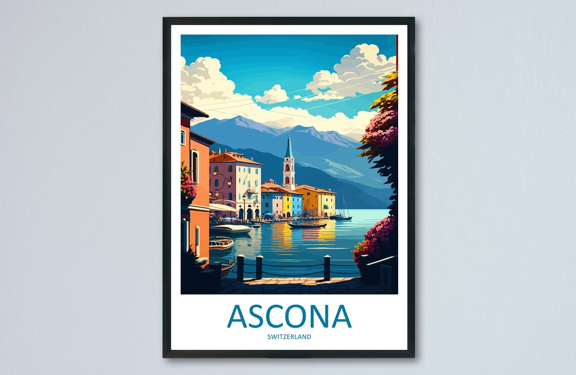 Ascona Travel Poster, Switzerland Wall Decor