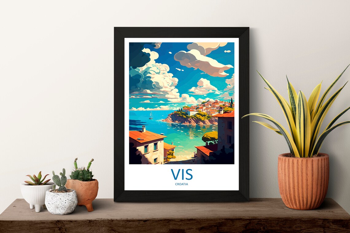 Vis Island Croatia Turquoise Bay Coastal Village Travel Poster - Image 3