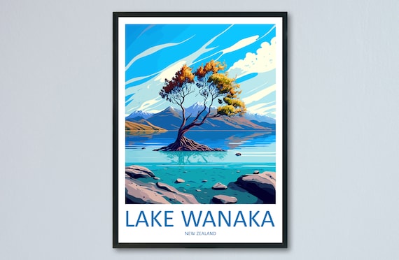 Lake Wanaka Travel Poster, New Zealand Wall Art