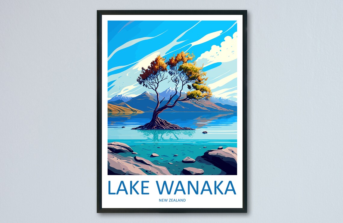 Lake Wanaka Travel Poster, New Zealand Wall Art