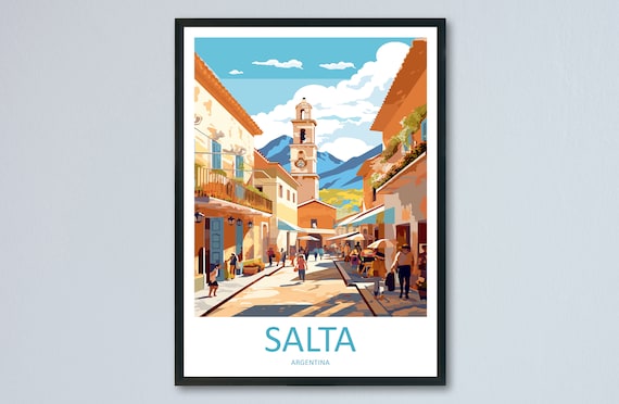 Salta Argentina Colonial Street with Church Tower Vintage Travel Poster