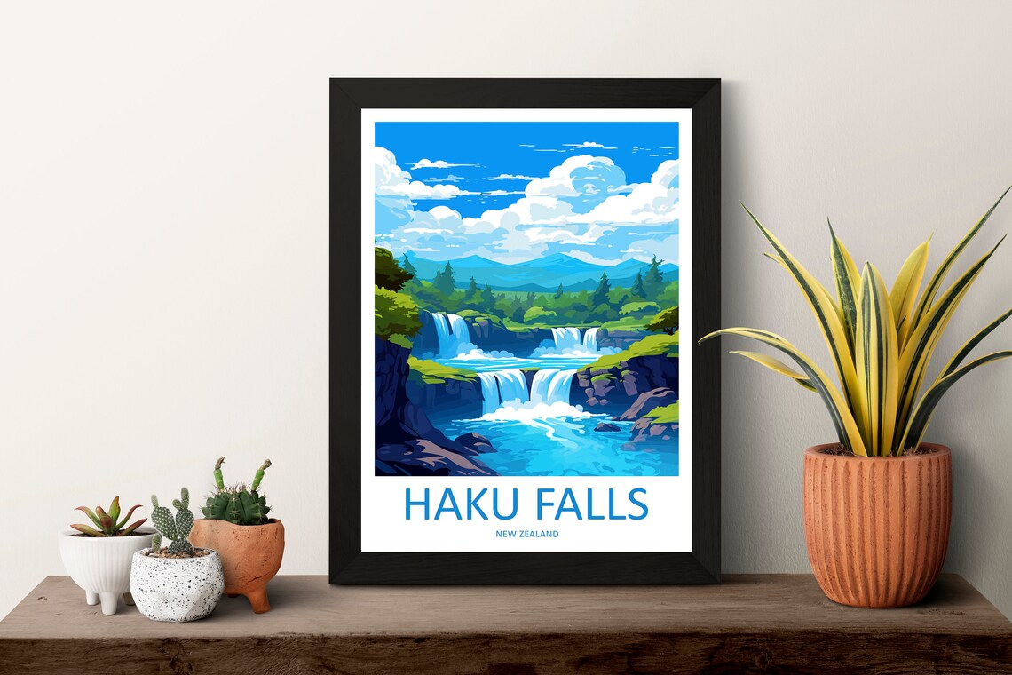 Haku Falls New Zealand Cascading Waterfall Blue Pools Travel Poster - Image 3