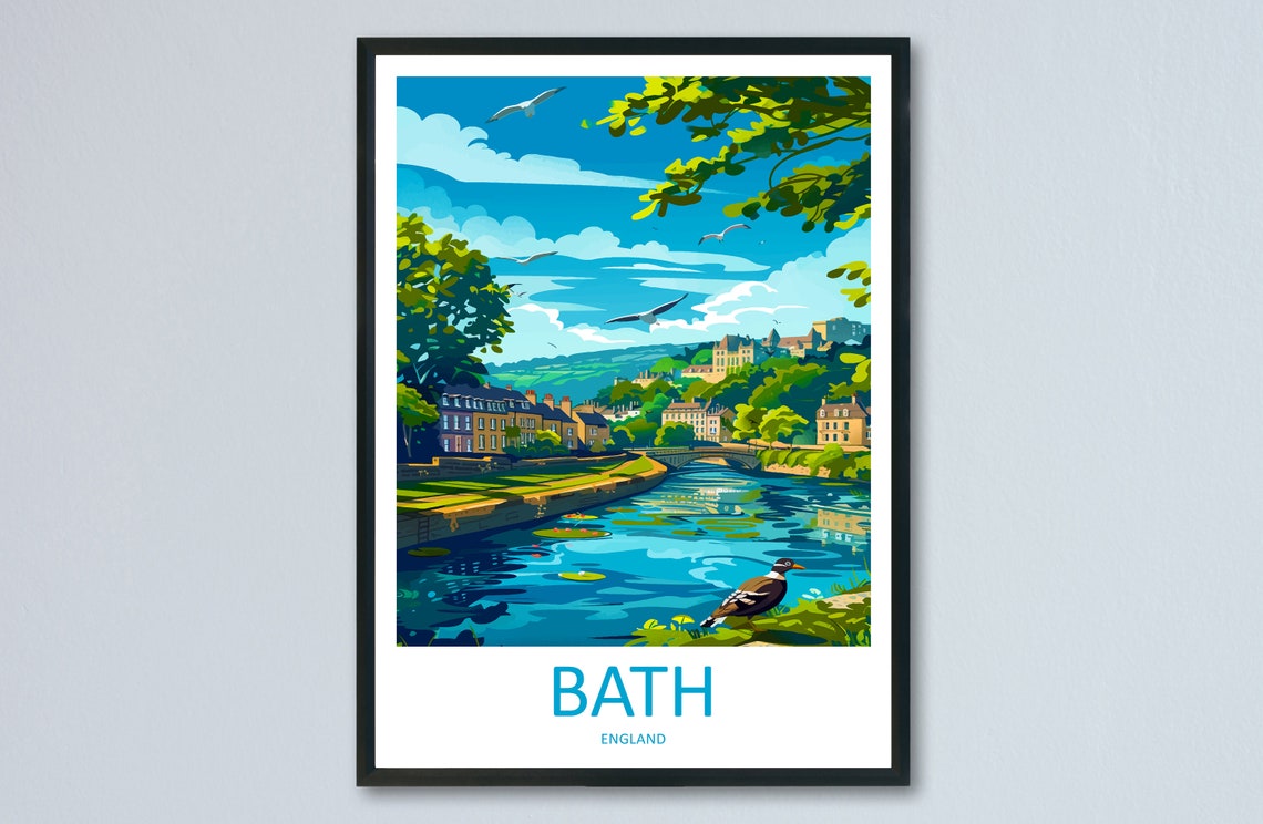Bath England Riverside Historic Georgian Architecture Travel Poster
