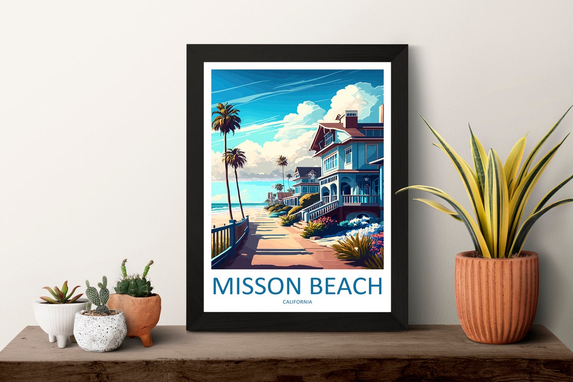 Mission Beach California Boardwalk Beach Houses Ocean Stroll Poster - Image 3
